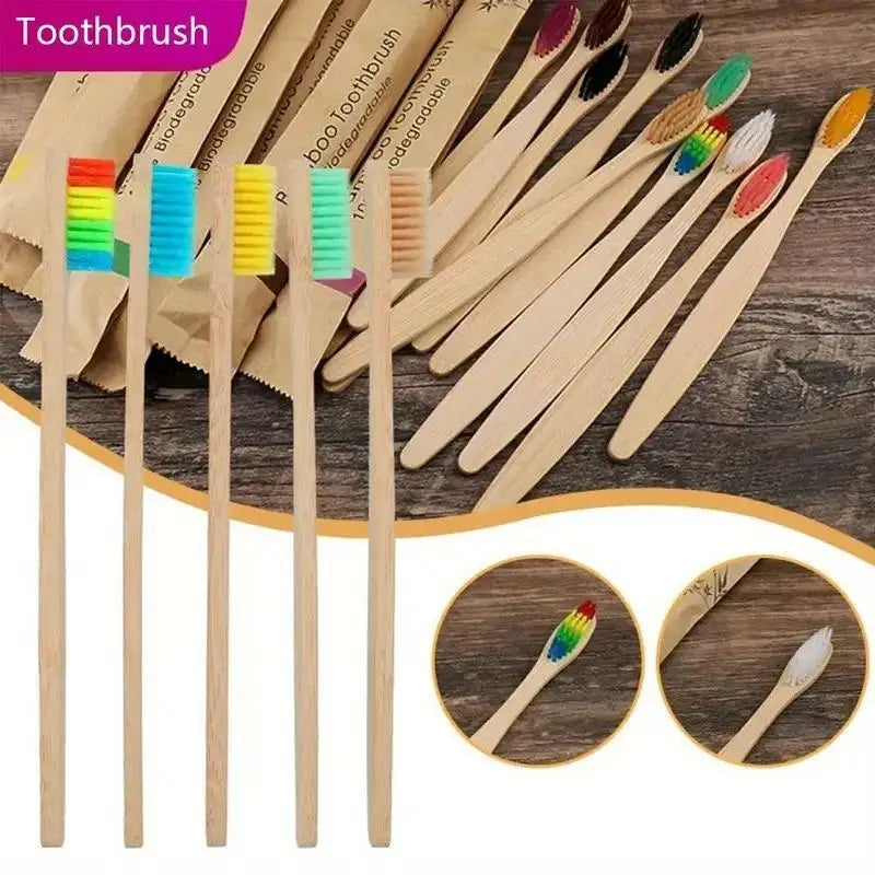 Reusable bamboo toothbrushes with smooth wooden handles