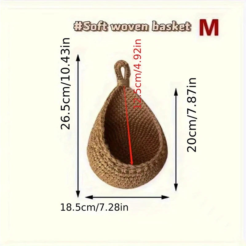 Size guide showing large and medium hanging wicker baskets