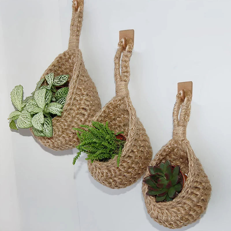 Set of three hanging baskets used as home decor