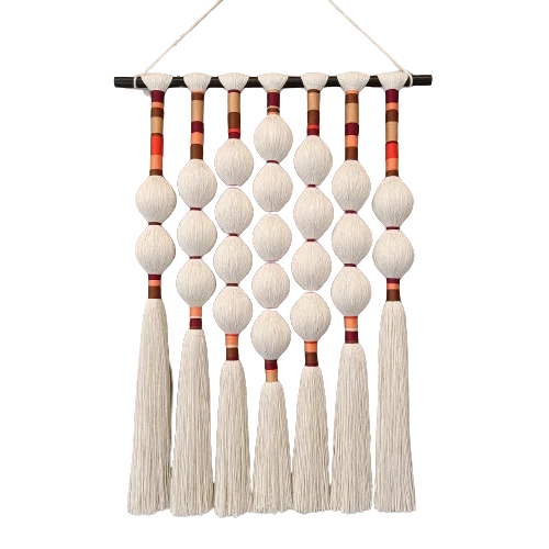 Close-up of beaded macramé strands