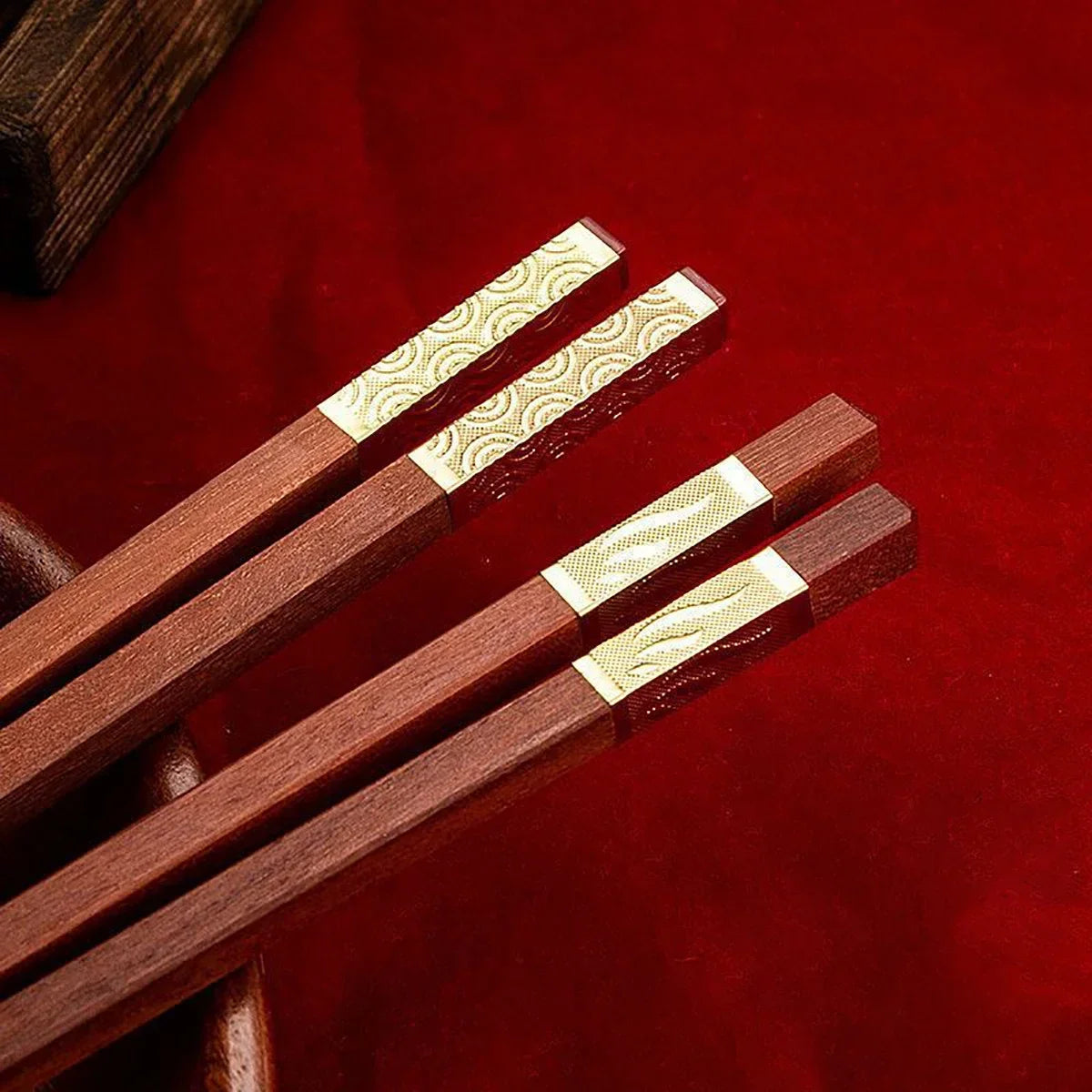 High-end wood chopsticks with decorative gold ends