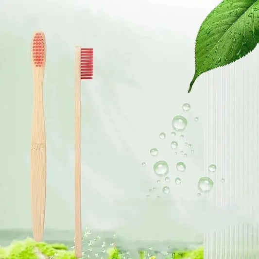 Biodegradable bamboo toothbrushes laid out in eco-friendly packaging