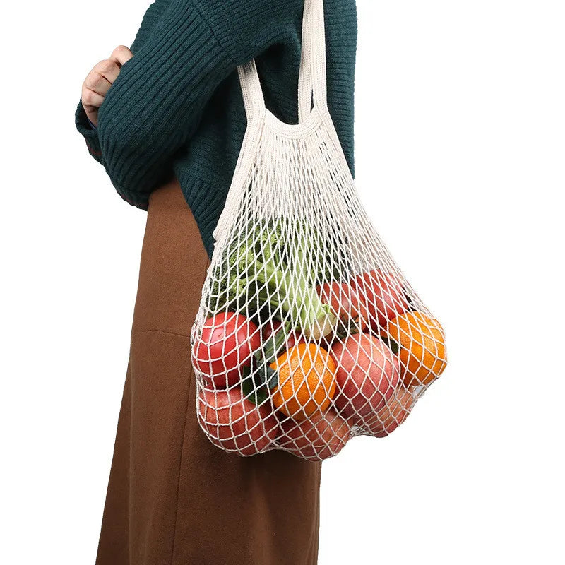Eco-friendly net bags filled with produce