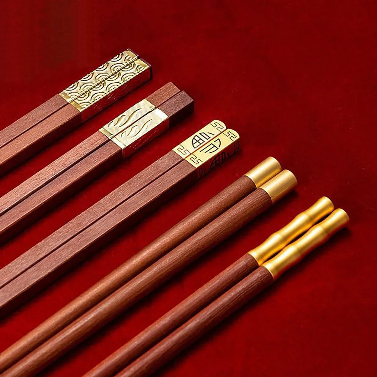 High-end wood chopsticks with decorative gold ends