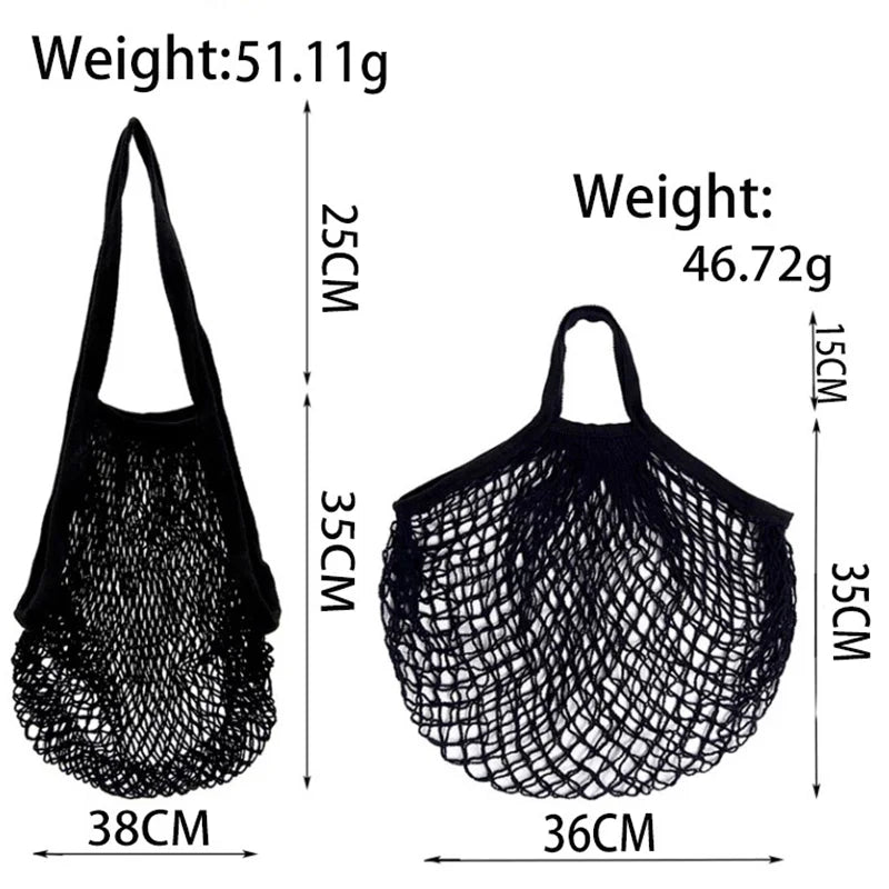 Size chart of mesh grocery bags with measurements