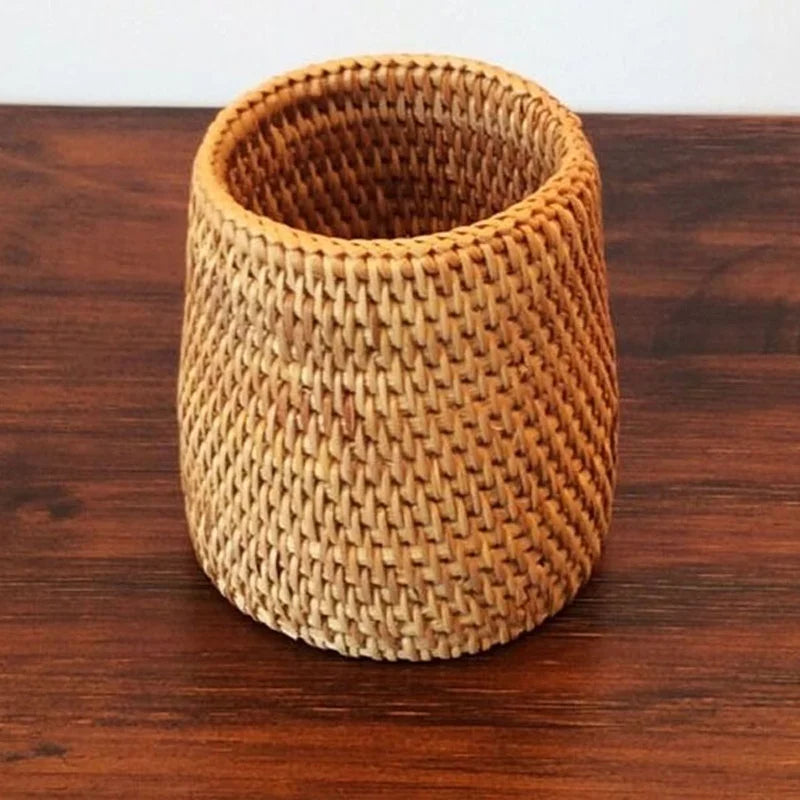 Handwoven Rattan Utensil Holder – Eco-Friendly Organizer for Kitchen or Desk