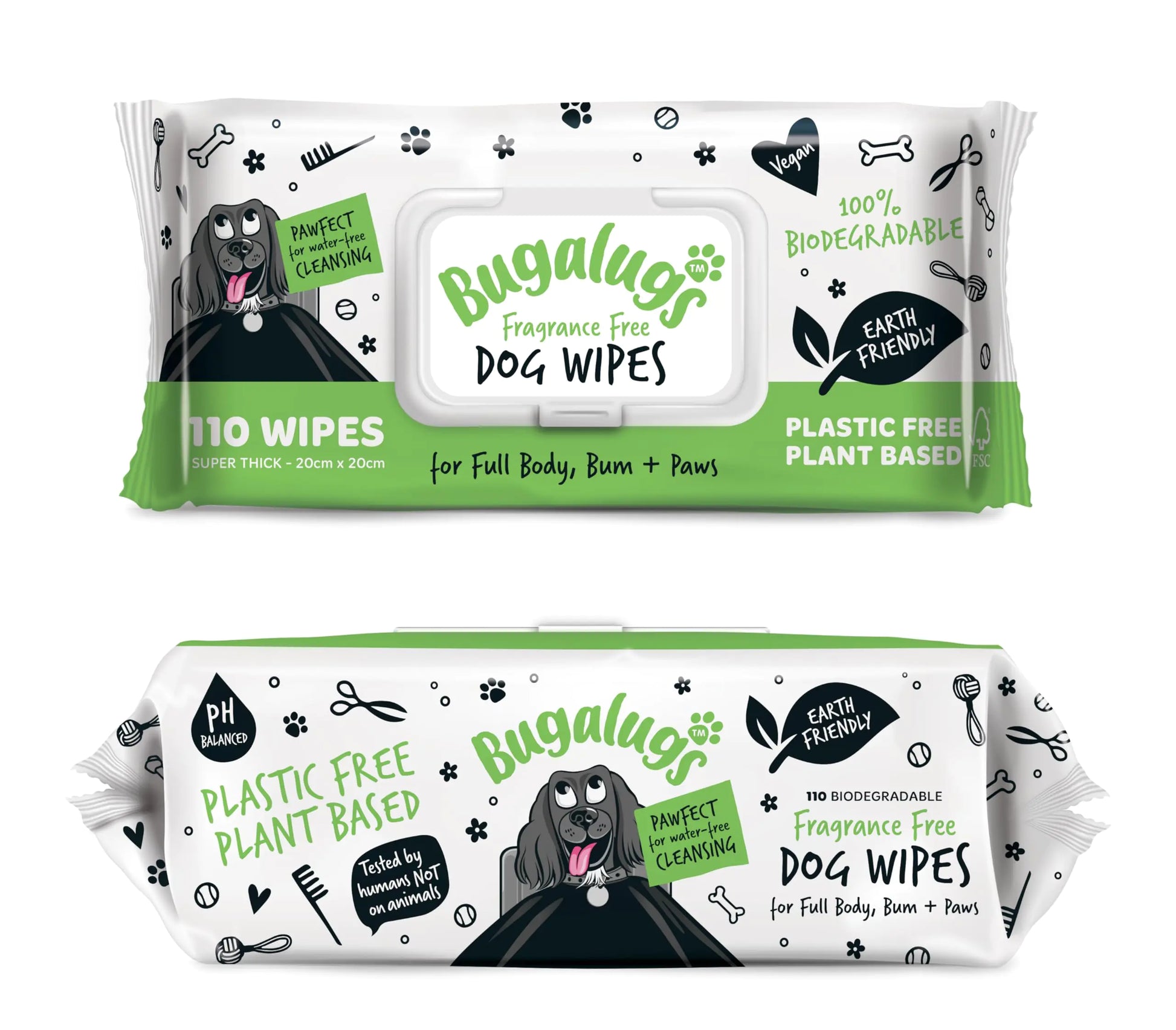 Bugalugs™ Plastic-Free Eco Dog Wipes – Pack of 110 for Full-Body Cleaning

