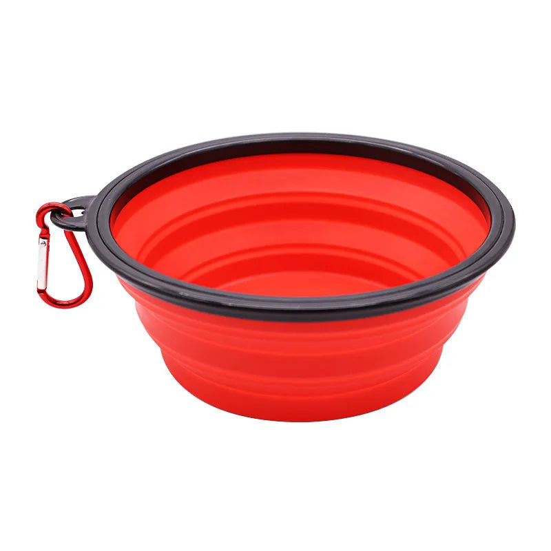 Collapsible silicone dog bowl with carabiner hook