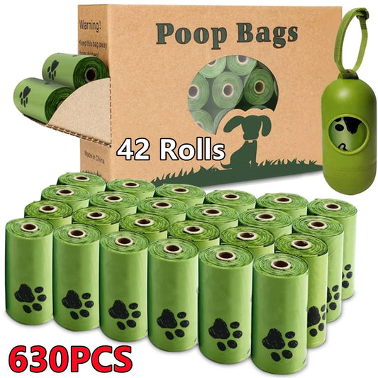 Biodegradable dog poop bags with dispenser – 42 rolls green bulk pack”

