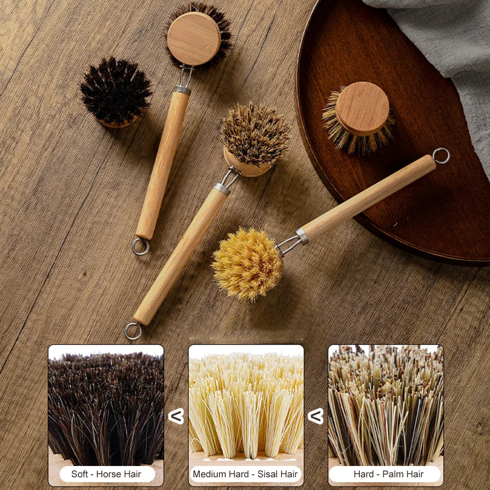 Three types of eco-friendly bristles: Sisal Hair, Horse Hair, and Palm Hair
