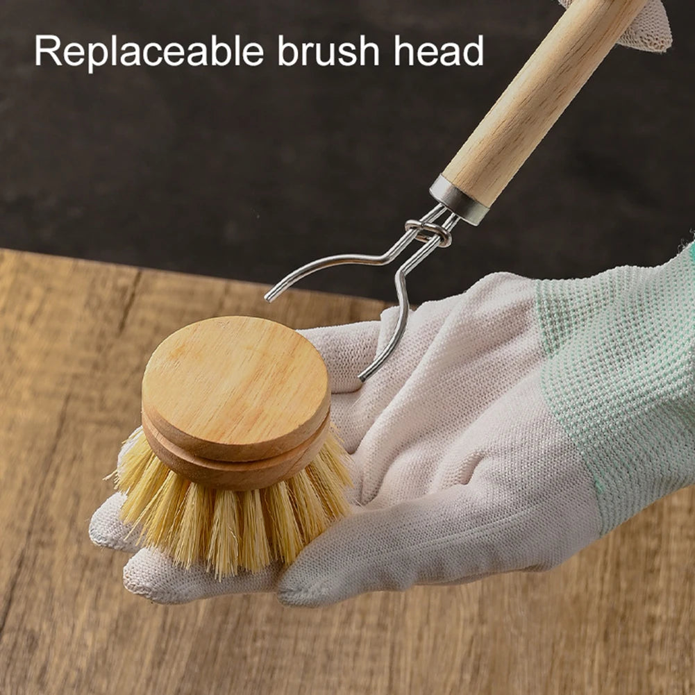 Eco dish brushes with wooden handles and natural replaceable brush  head