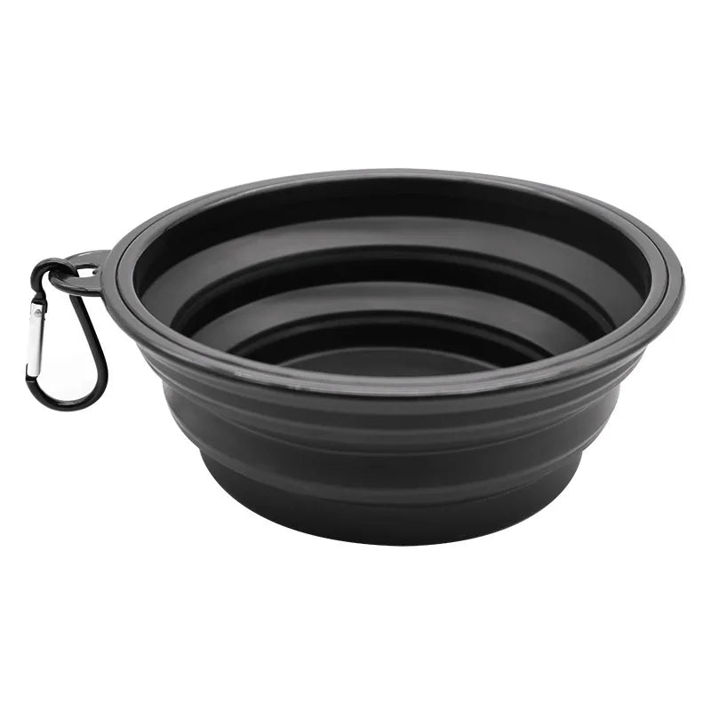 Collapsible silicone dog bowl with carabiner hook