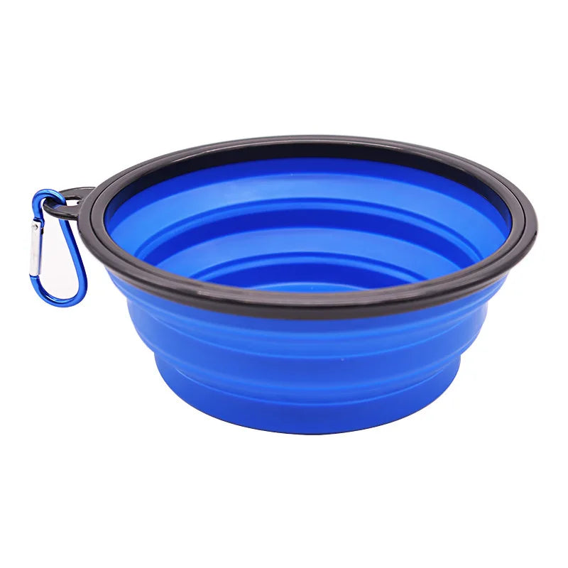 Collapsible silicone dog bowl with carabiner hook