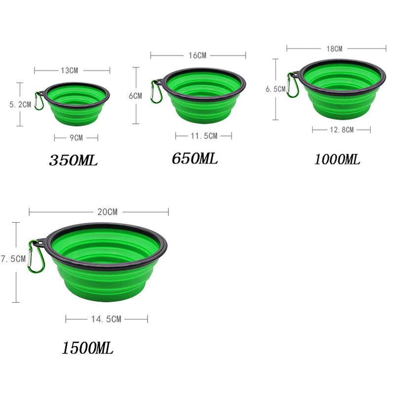 Pet drinking and feeding bowl with size guide