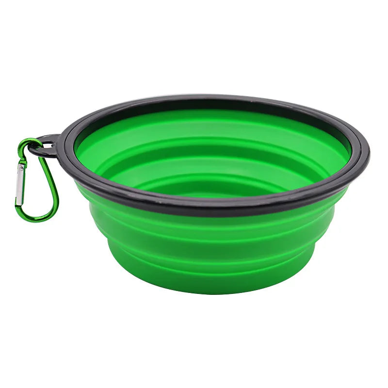 Collapsible silicone dog bowl with carabiner hook