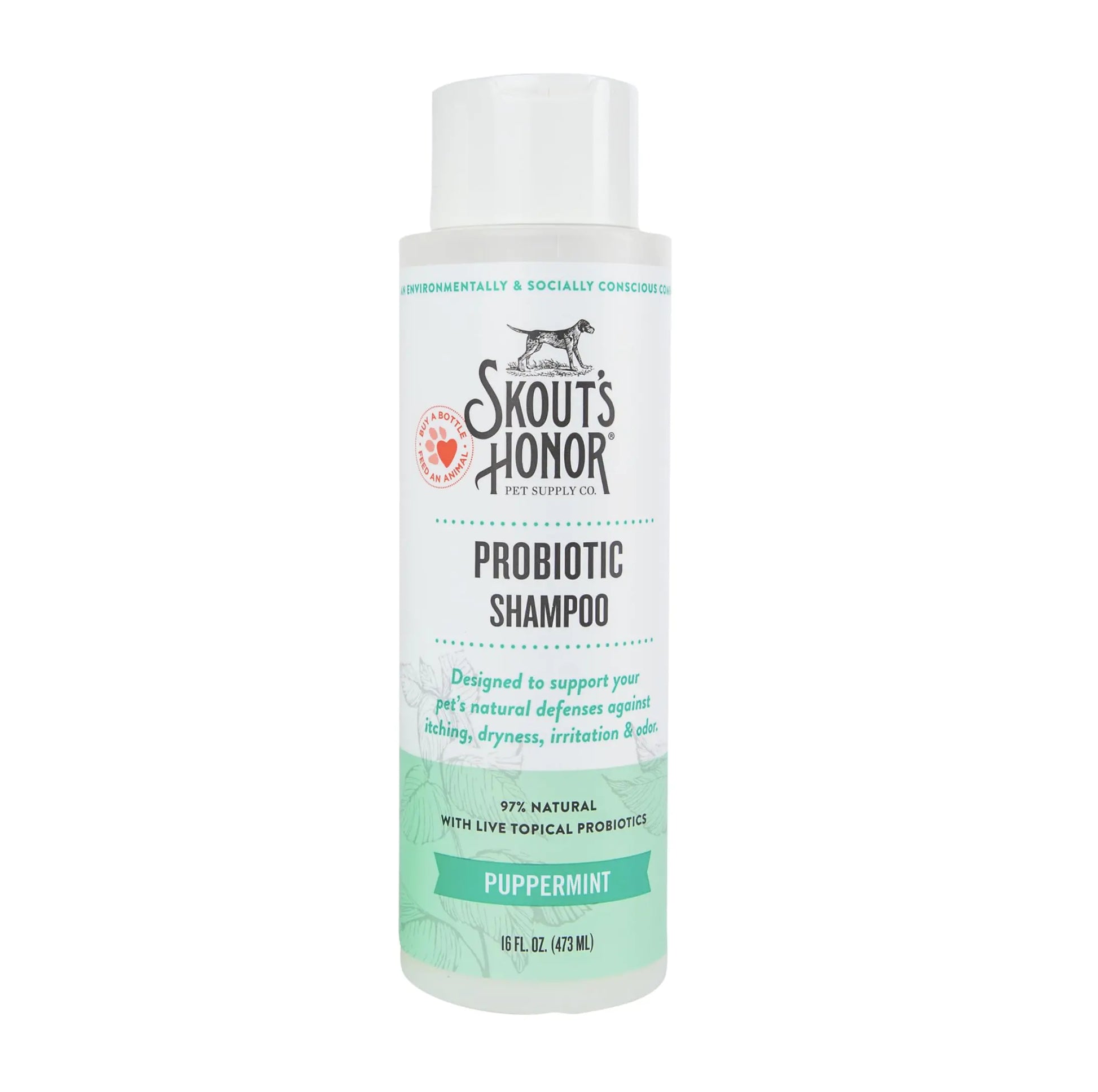 Skout’s Honor Probiotic Dog Shampoo in Puppermint scent on eco-friendly 